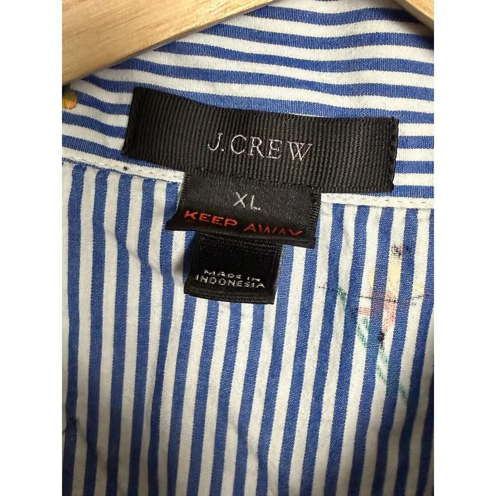 J.Crew Pinstripe Skiing Pattern Men's XL Button-Up Blue White L/S Pajama Top